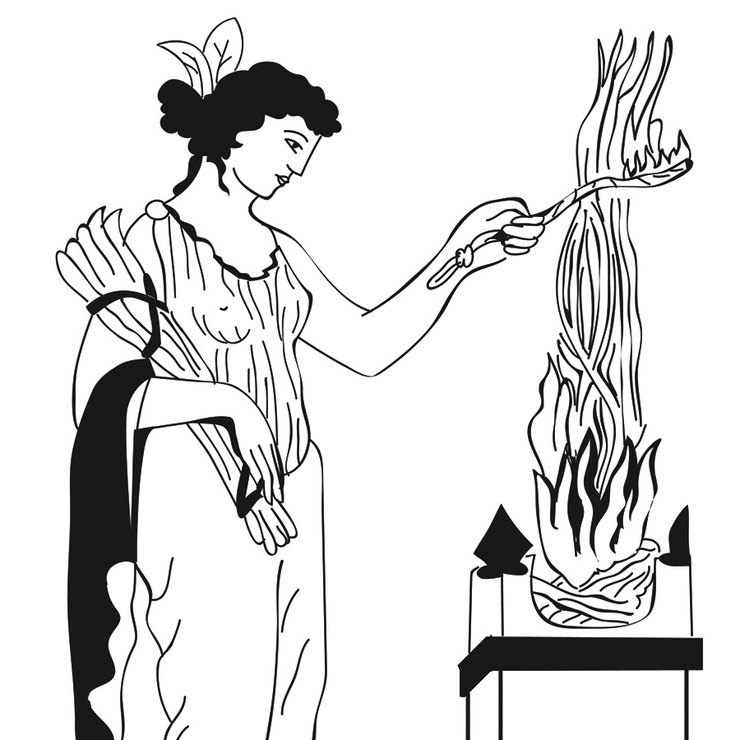 Гестія - перша олімпійська богиня, вічно юна покровителька сімейного вогнища і жертовного вогню