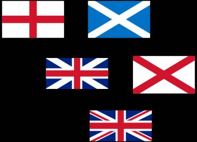 У Шотландії мав деяке поширення національний варіант прапора, в якому білий хрест святого Андрія розташовувався вище червоного англійського хреста