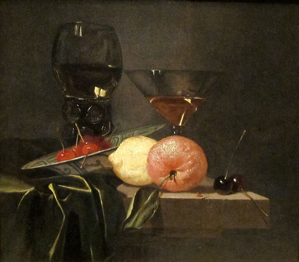 Hendrik van Streek Натюрморт з фруктами, двома келихами, китайської порцелянової мискою з вишнями