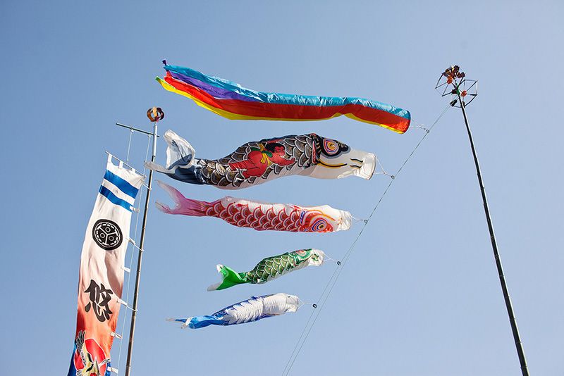 Фігури коропів, зроблені з тканини, розвіваються на вітрі в День дітей