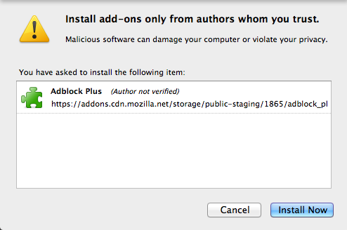 Натисніть «Install Now», щоб додати Adblock Plus в ваш браузер Firefox