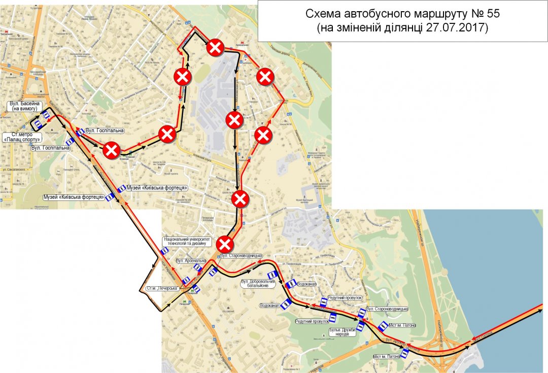 Старонаводницька, далі за діючим маршрутом;