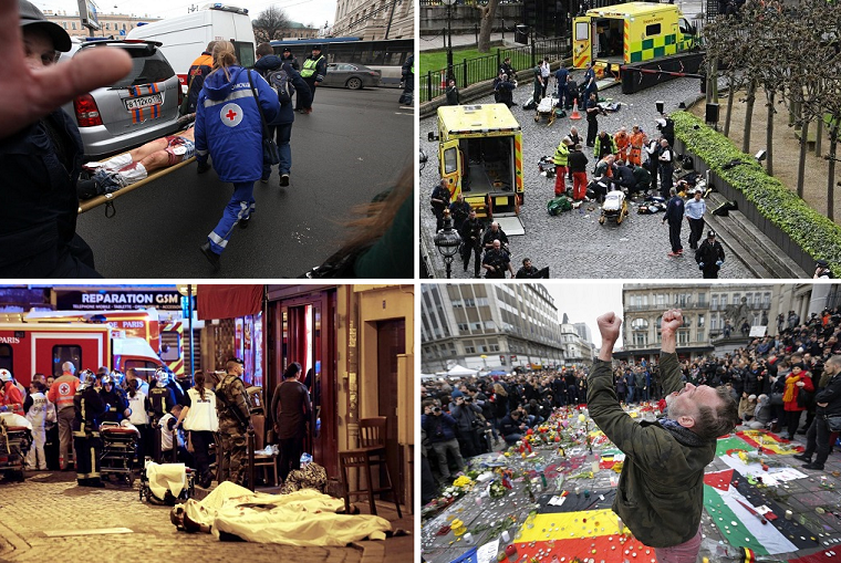 Наслідки терактів в Петербурзі, Лондоні, Парижі і Брюсселі   Колаж: П'ятий канал