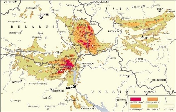 Карта радіаційного забруднення України і Білорусії