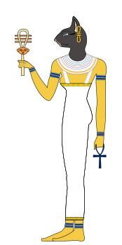 Баст   богиня кішок, Нижнього Єгипту, сонця і місяця, радості, веселощів і любові, жіночої краси, родючості, народжуваності і домашнього вогнища, захисту від інфекційних хвороб і злих духів і війни Міфологія   давньоєгипетська   Латинське написання Bastet, Bast Пол жіночий Батько   ра   матір   Хатхор   брат   Хонсу   сестра   Нут   діти   Махес   культовий центр   Бубастис   атрибути   систр   тварина   кішка   , Левиця ототожнення   Сехмет   У еллінізму   Артеміда   ,   Афродіта   Медіафайли на Вікісховища   Баст, або Бастет (   егип